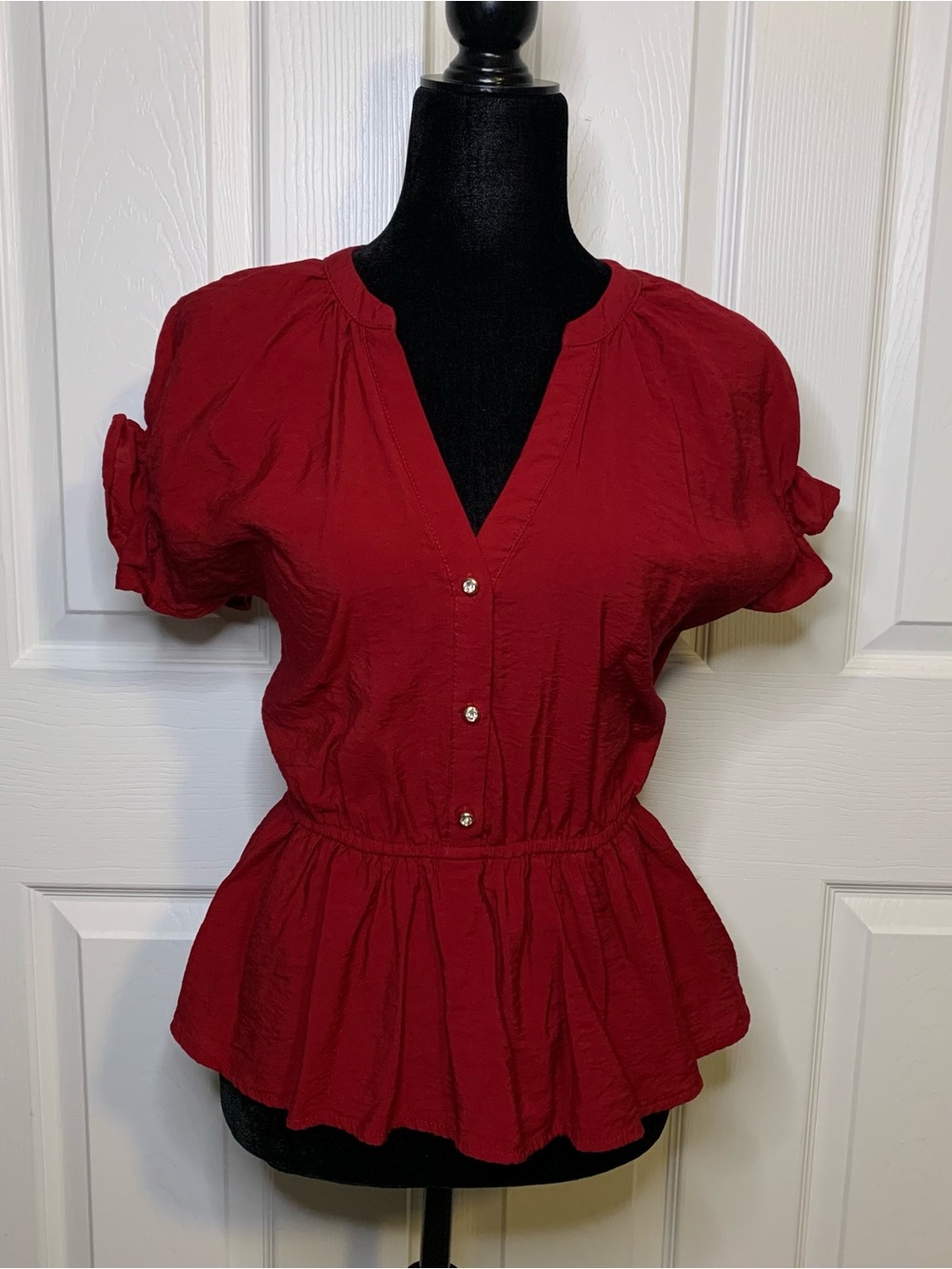Sweet Rain Red Peplum Button-Front Blouse